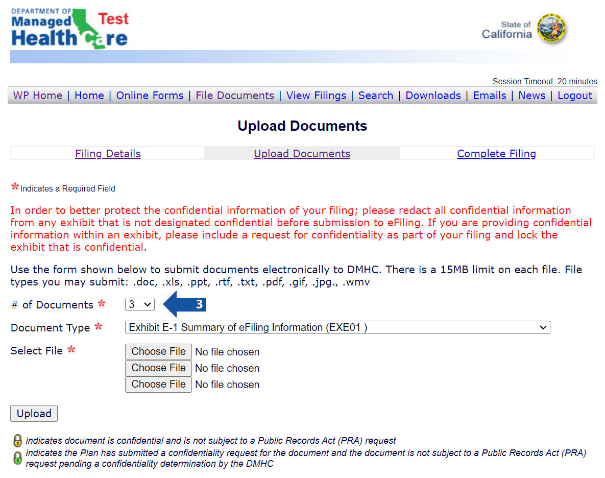 Upload Documents Window with # of documents dropdown highlighted