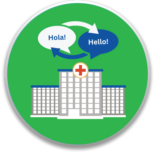 Graphic of a doctor, a patient and a translator